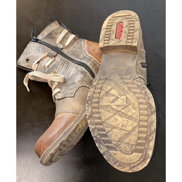 Reiker Peyton Graphic Print Side Zip Combat Boots 38 (sz 7.5-8) - Picture 6 of 7